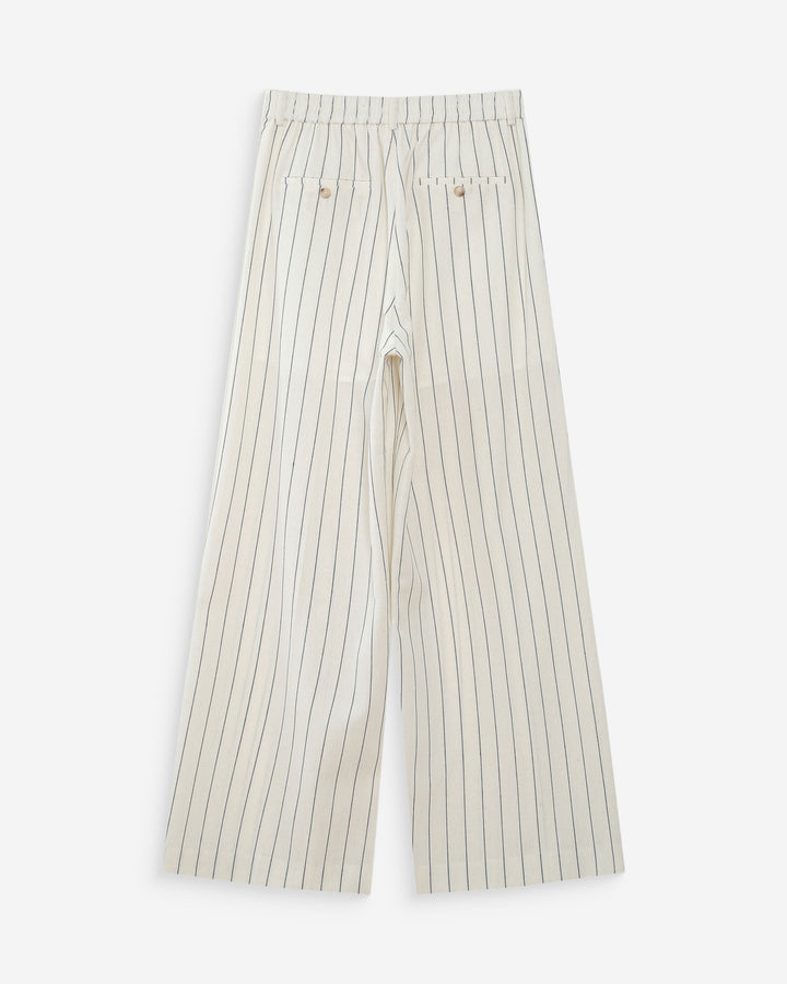 Pantalon tailleur droit en lin à fines rayures white Very