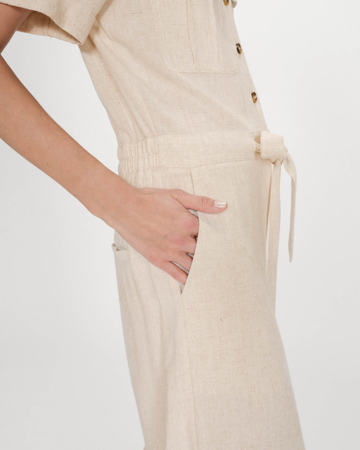 Fluid jumpsuit with defined waist sable Vanelle
