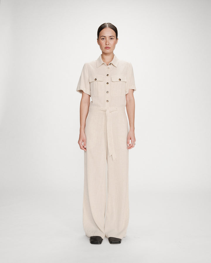 Fluid jumpsuit with defined waist sable Vanelle