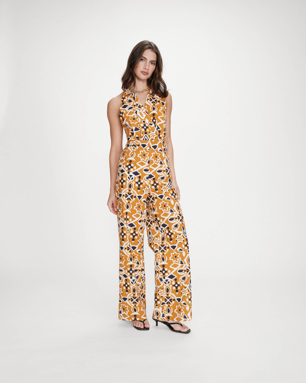 Printed backless jumpsuit cognac Vanina