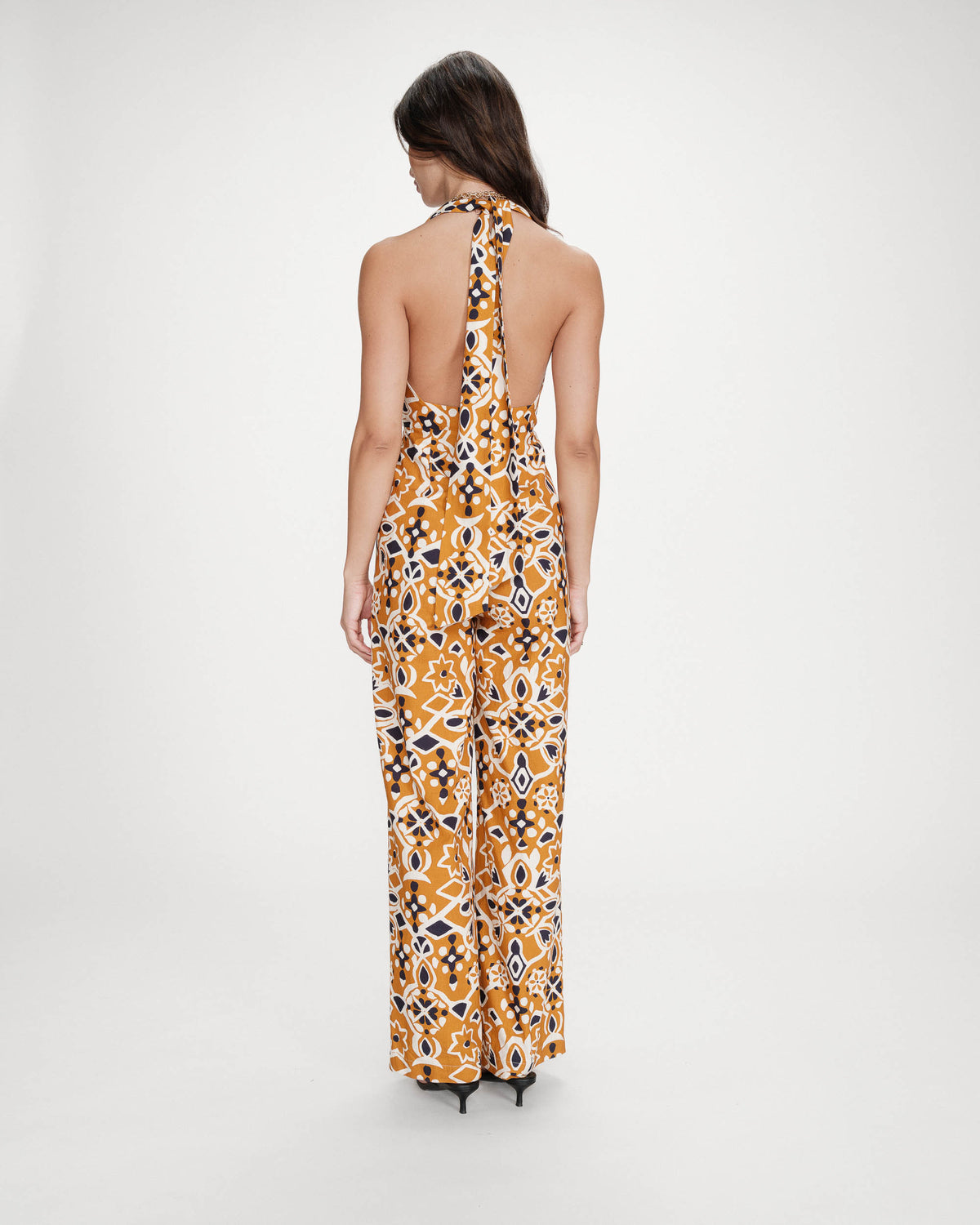 Printed backless jumpsuit cognac Vanina