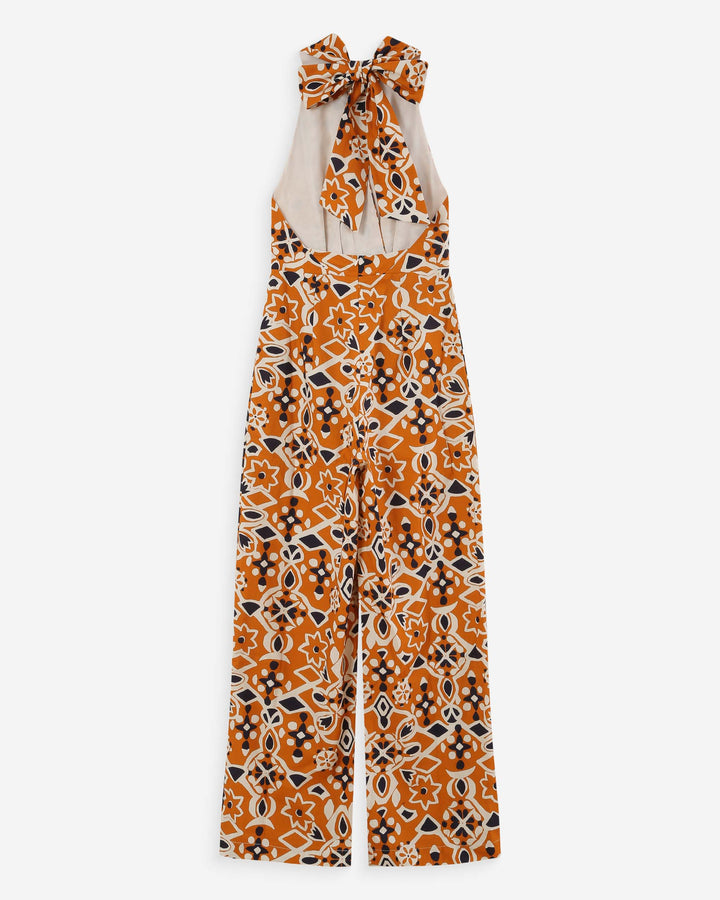 Printed backless jumpsuit cognac Vanina