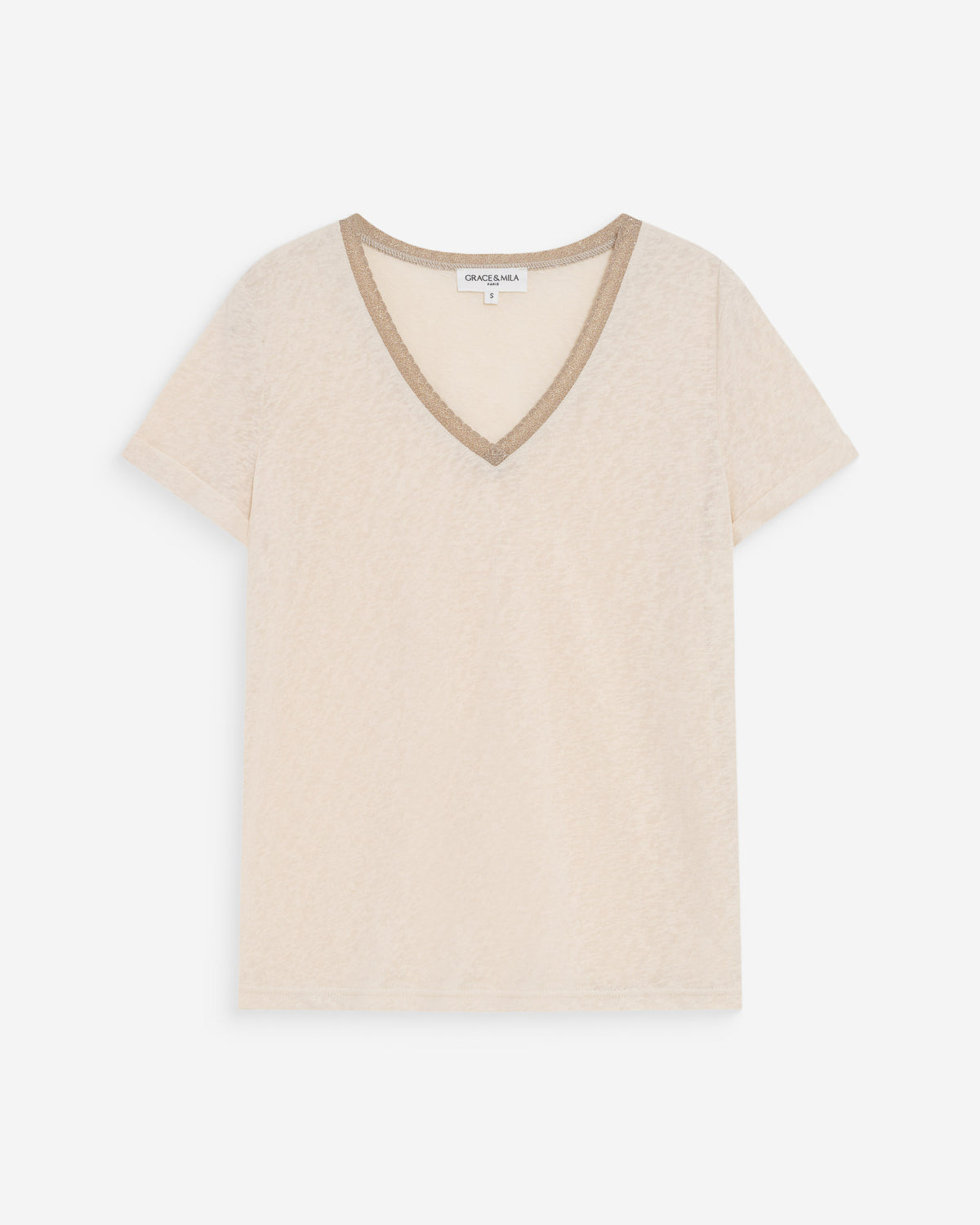T-shirt col V manches courtes amande Vasco
