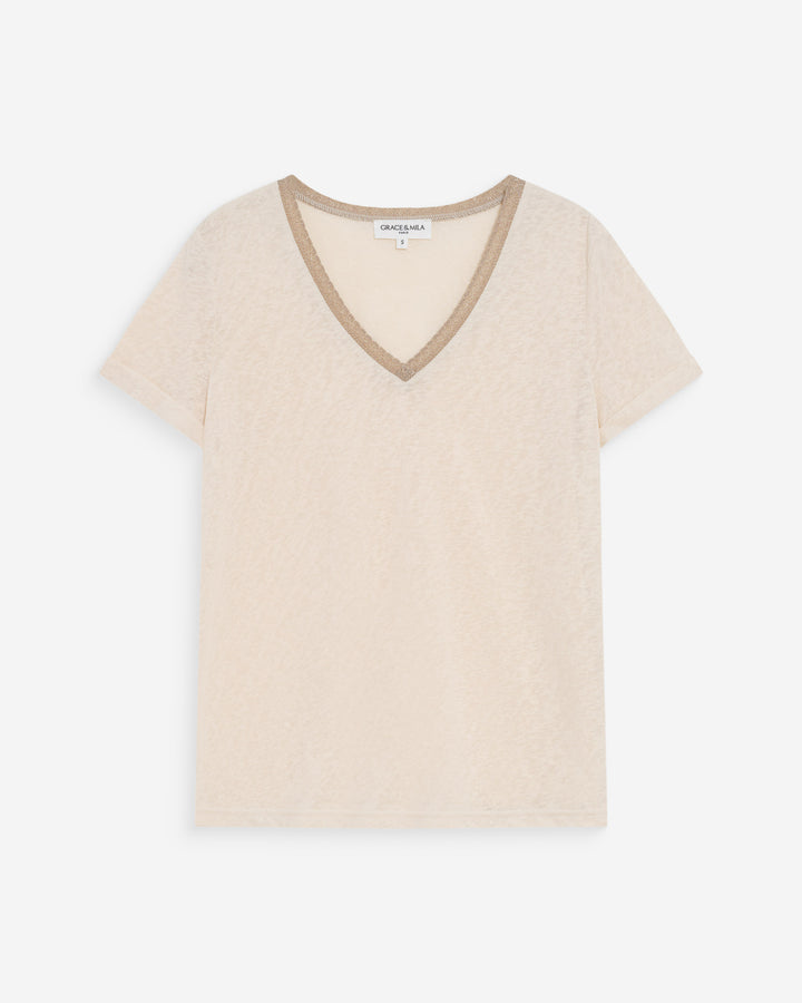 T-shirt col V manches courtes amande Vasco