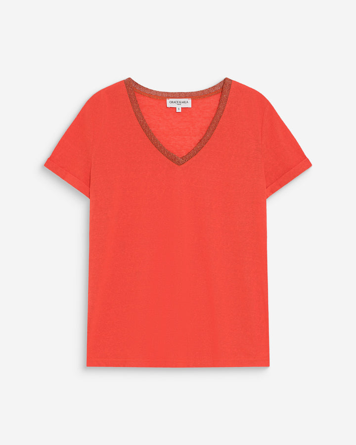 T-shirt col V manches courtes sanguine Vasco