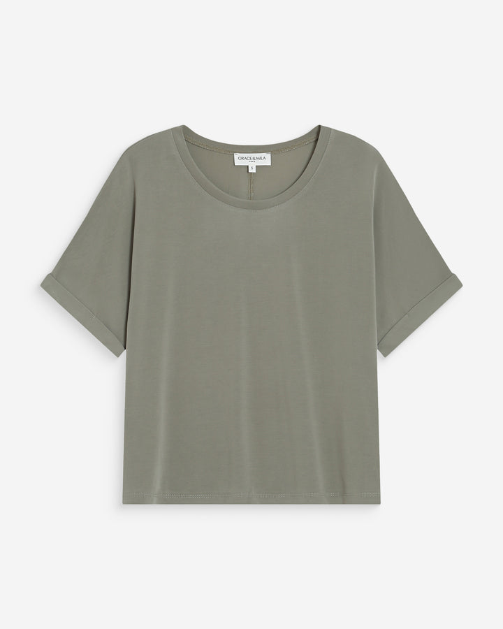 T-shirt oversize en modal col rond kaki Parma