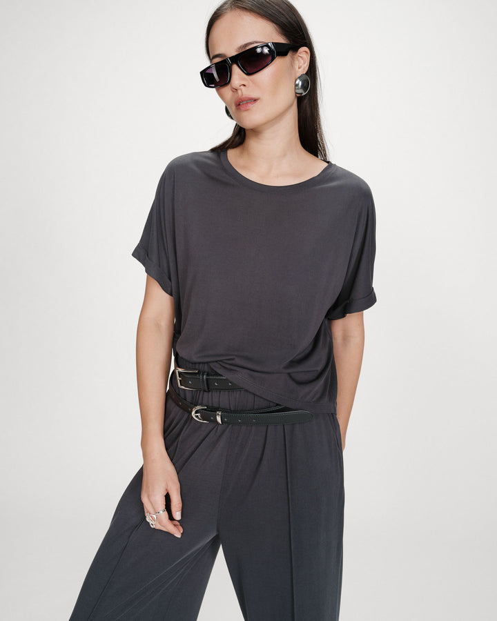 T-shirt oversize en modal col rond marine Parma