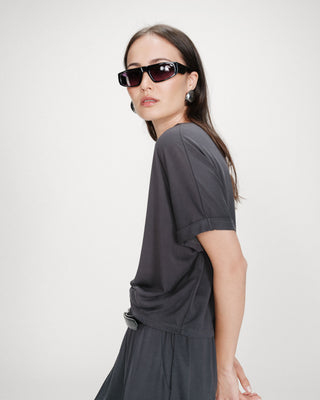 T-shirt oversize en modal col rond marine Parma