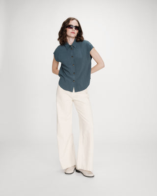 Fluid linen short-sleeve shirt emeraude Perez
