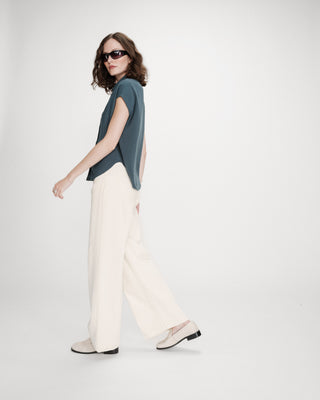 Fluid linen short-sleeve shirt emeraude Perez