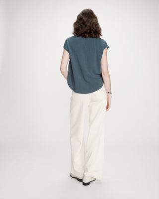 Fluid linen short-sleeve shirt emeraude Perez
