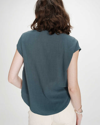 Fluid linen short-sleeve shirt emeraude Perez