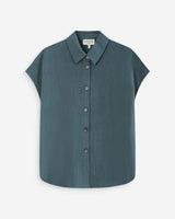 Chemise en lin fluide manches courtes emeraude Perez