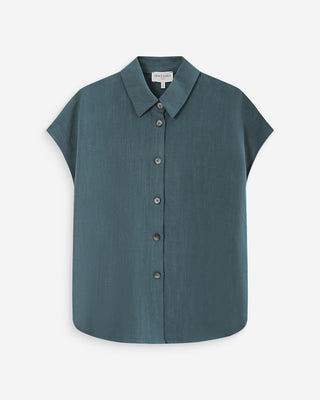 Fluid linen short-sleeve shirt emeraude Perez