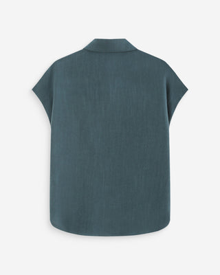 Fluid linen short-sleeve shirt emeraude Perez