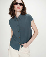 Chemise en lin fluide manches courtes emeraude Perez