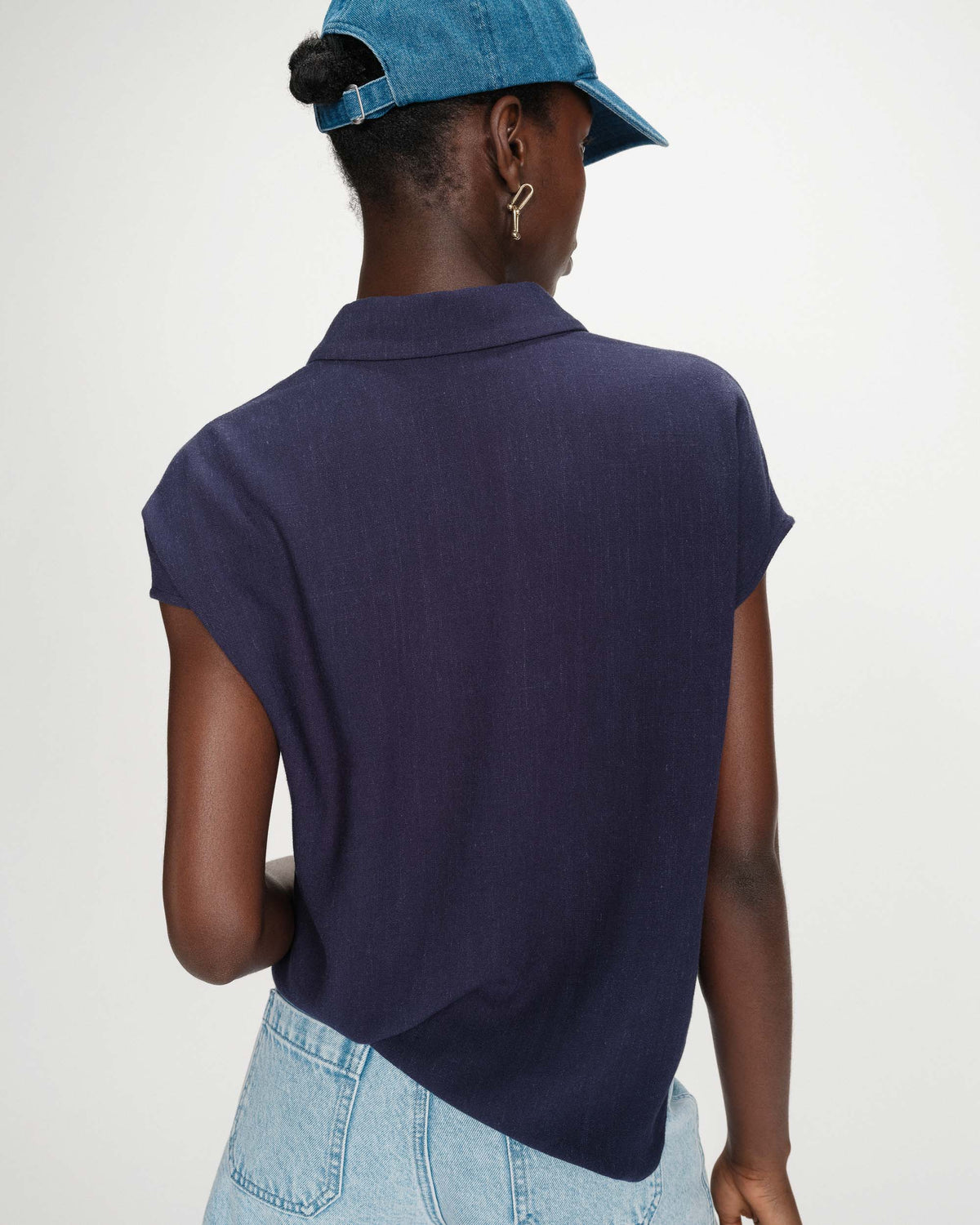Chemise en lin fluide manches courtes marine Perez