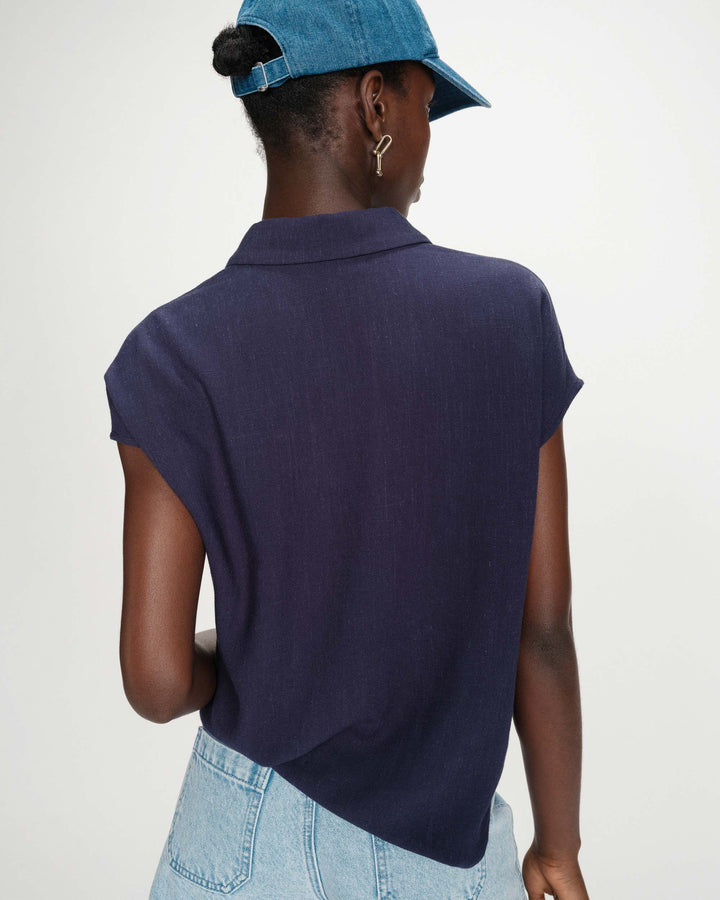 Chemise en lin fluide manches courtes marine Perez