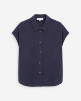 Chemise en lin fluide manches courtes marine Perez