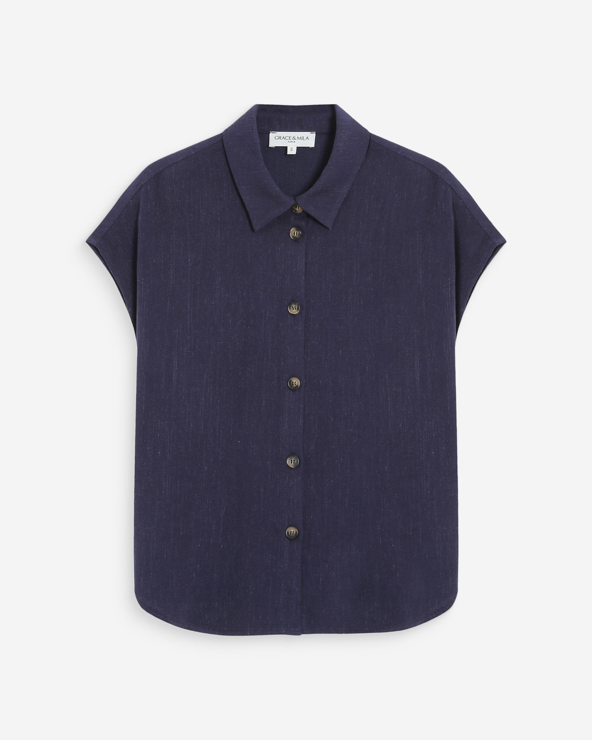 Chemise en lin fluide manches courtes marine Perez