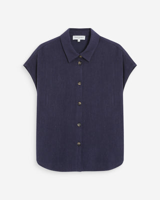Chemise en lin fluide manches courtes marine Perez