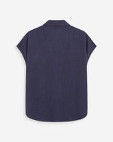 Chemise en lin fluide manches courtes marine Perez