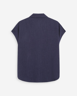 Chemise en lin fluide manches courtes marine Perez