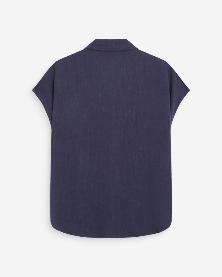 Chemise en lin fluide manches courtes marine Perez