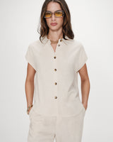 Chemise en lin fluide manches courtes sable Perez