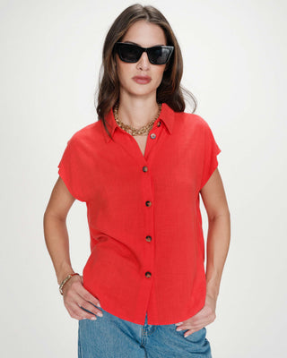 Fluid linen short-sleeve shirt sanguine Perez