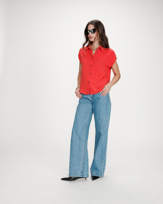 Fluid linen short-sleeve shirt sanguine Perez