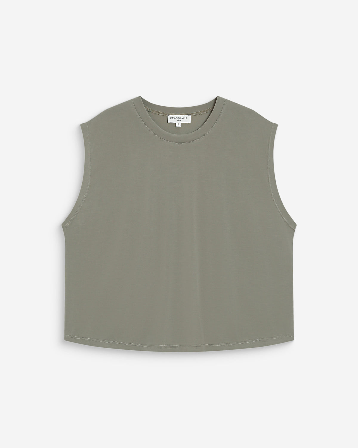 T-shirt large sans manches en modal kaki Rimbaud