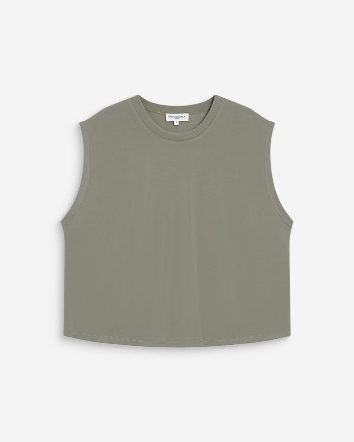 T-shirt large sans manches en modal kaki Rimbaud