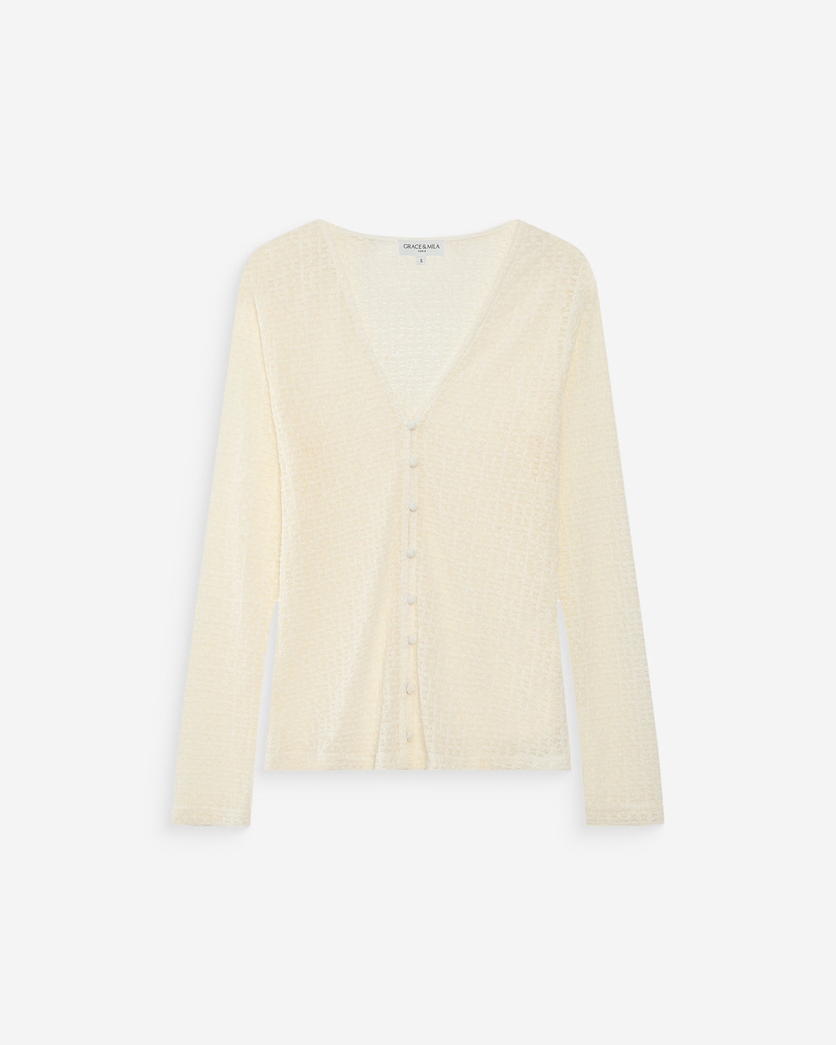 Top en dentelle ajusté boutonné col V ecru Venezia