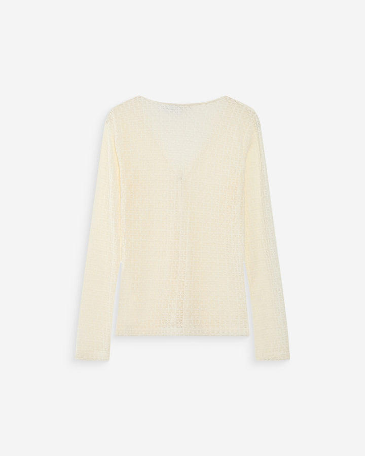 Top en dentelle ajusté boutonné col V ecru Venezia