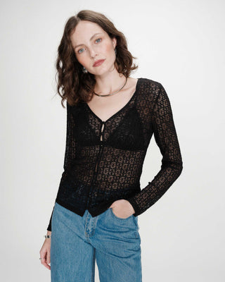 Top de encaje ajustado con escote en V noir Venezia