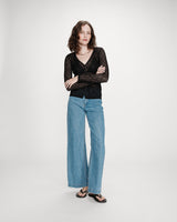 Fitted lace buttoned V-neck top noir Venezia
