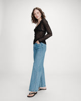 Fitted lace buttoned V-neck top noir Venezia
