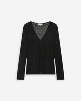 Fitted lace buttoned V-neck top noir Venezia