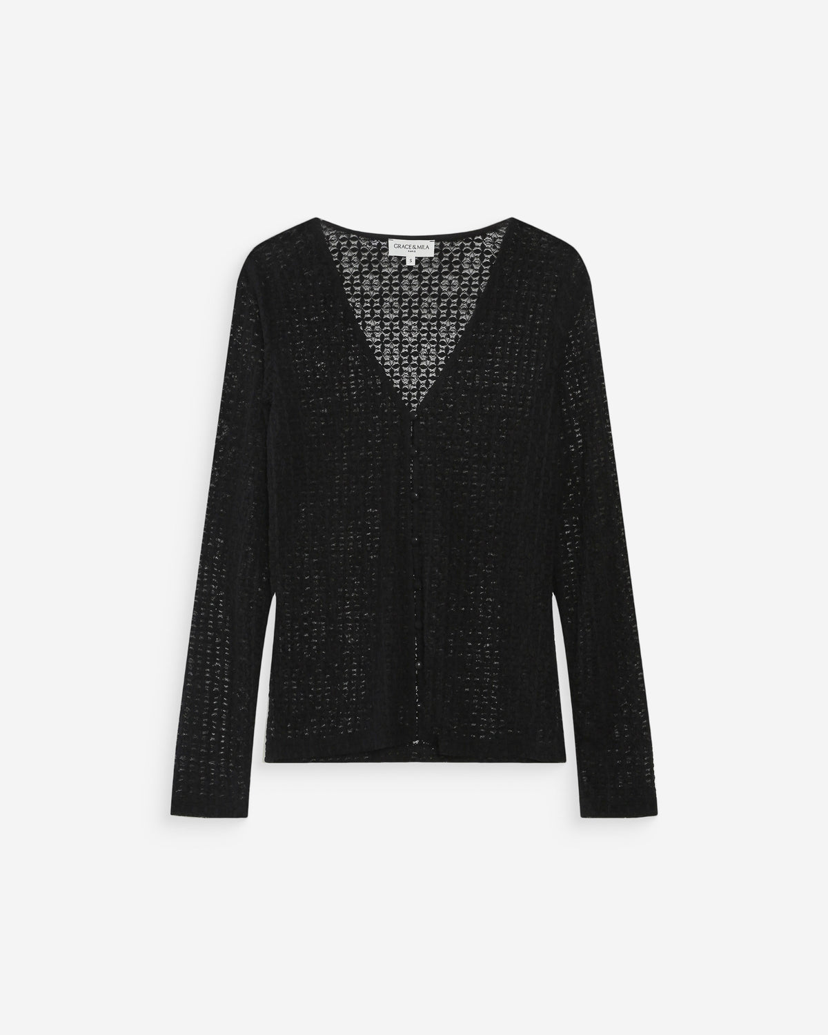 Fitted lace buttoned V-neck top noir Venezia