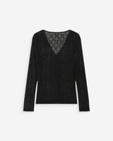 Fitted lace buttoned V-neck top noir Venezia