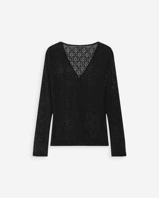 Top de encaje ajustado con escote en V noir Venezia