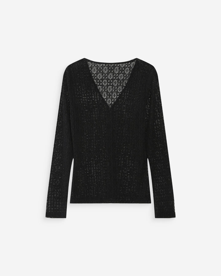 Fitted lace buttoned V-neck top noir Venezia