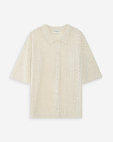 Cardigan en maille ajourée col chemise ecru Vadim
