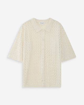 Cardigan en maille ajourée col chemise ecru Vadim