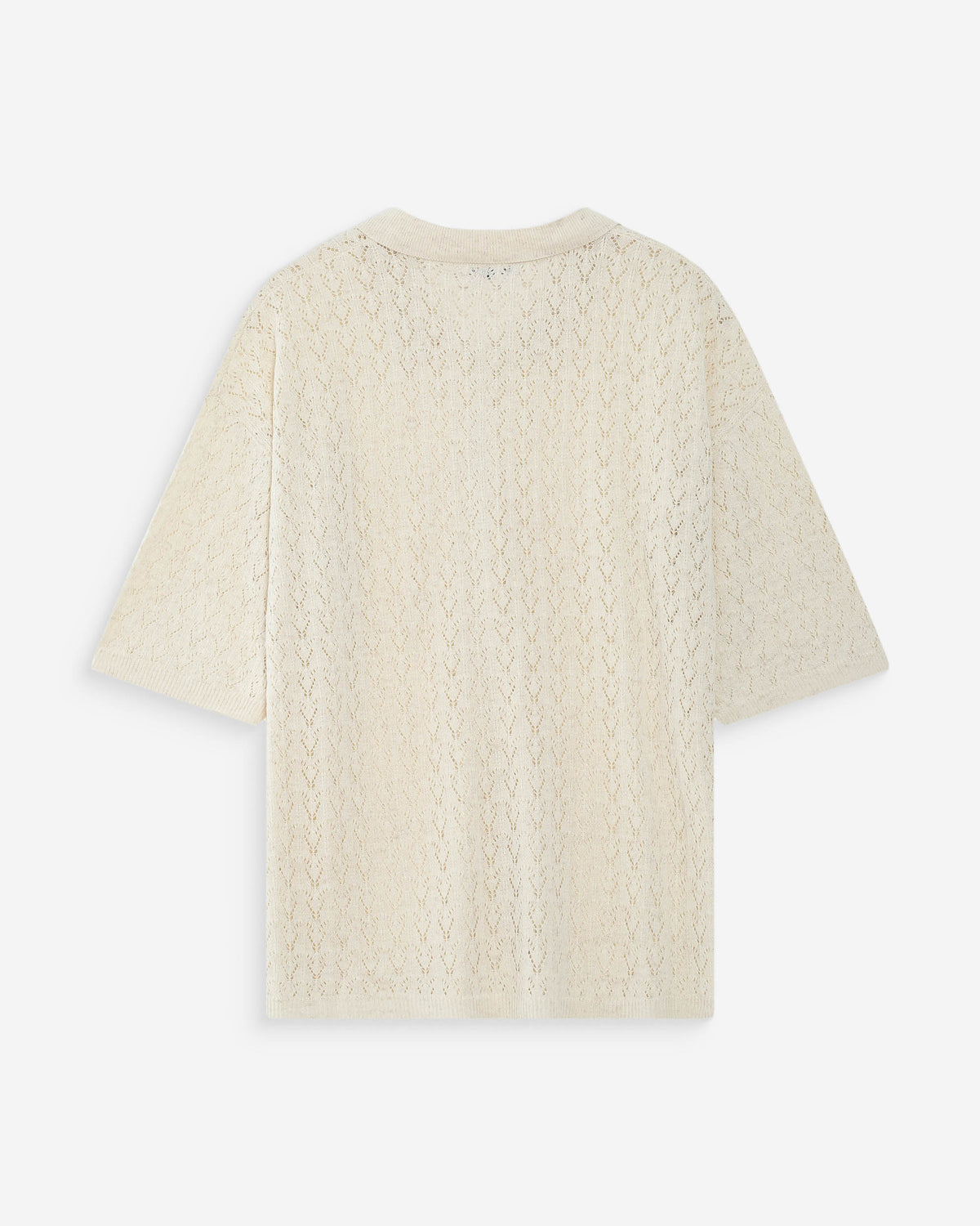 Cardigan en maille ajourée col chemise ecru Vadim
