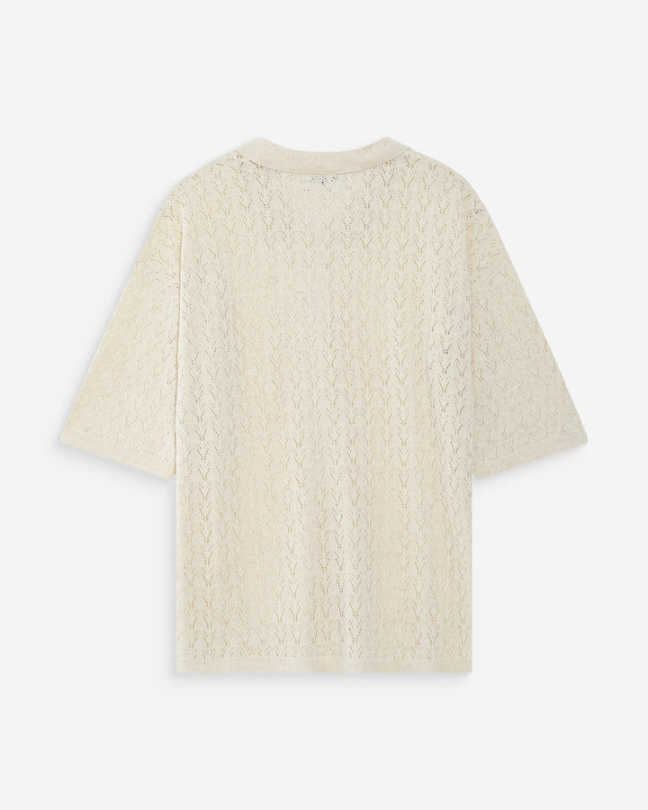 Cardigan en maille ajourée col chemise ecru Vadim