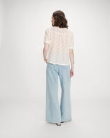 Short-sleeve V-neck lace blouse amande Vicky