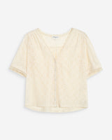 Short-sleeve V-neck lace blouse amande Vicky