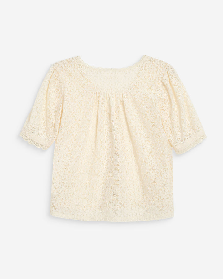 Short-sleeve V-neck lace blouse amande Vicky